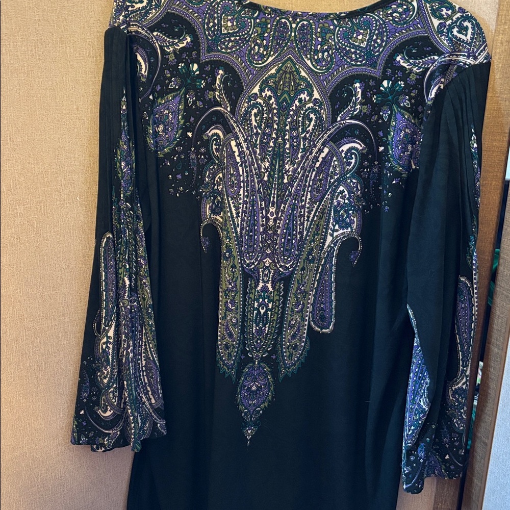EFFORTLESS STYLE-  Black and Purple Paisley BOHO Women's Top XL - Picture 7 of 7